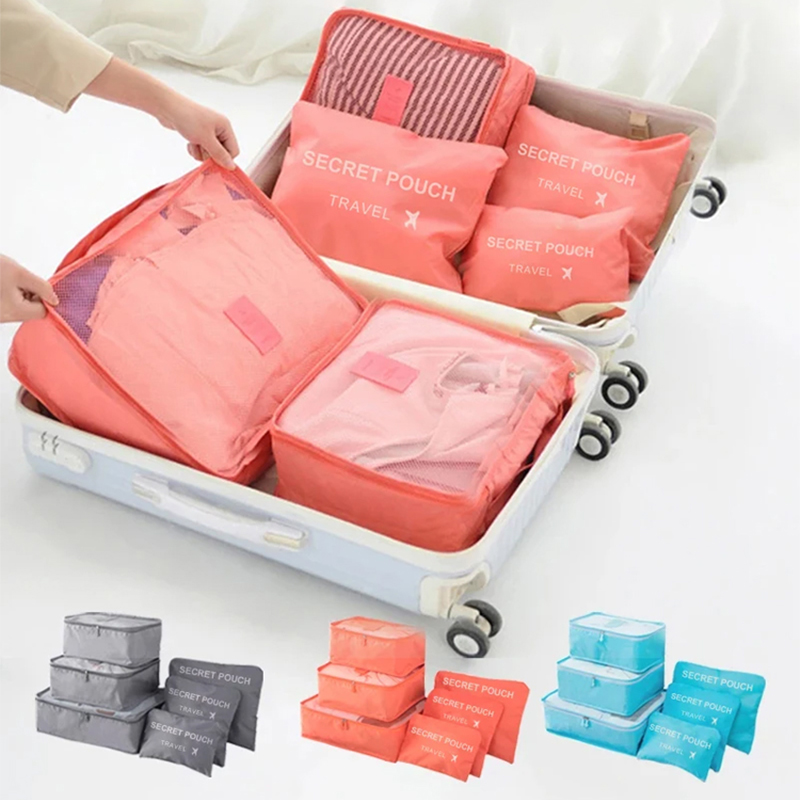 Travel Ziplock Bags - 6 Pcs/Set Pink/Blue/Grey Travel Storage Bag