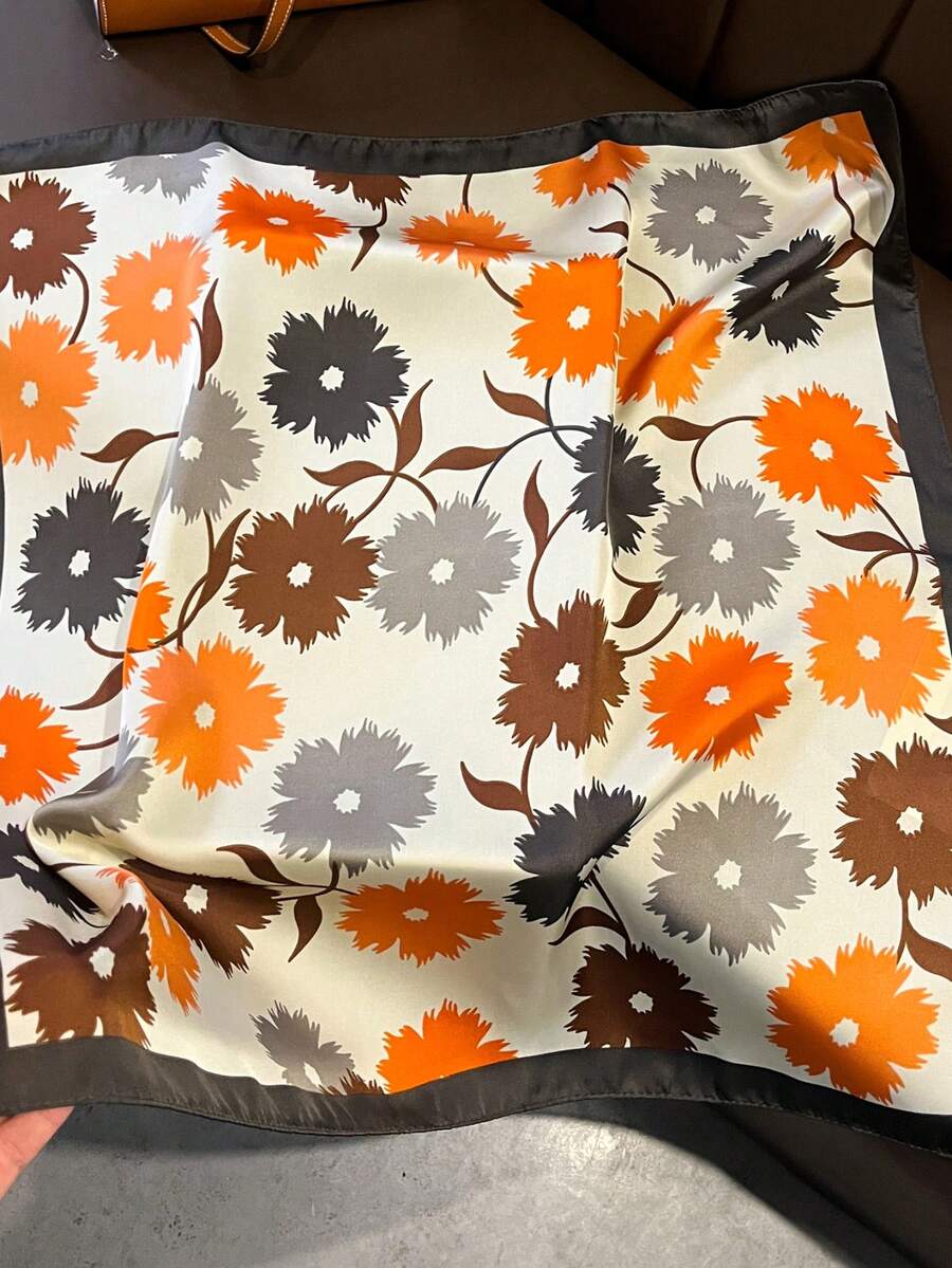 Travel Accessories Essentials - 1pc Spring/Summer New Orange Floral Scarf,
