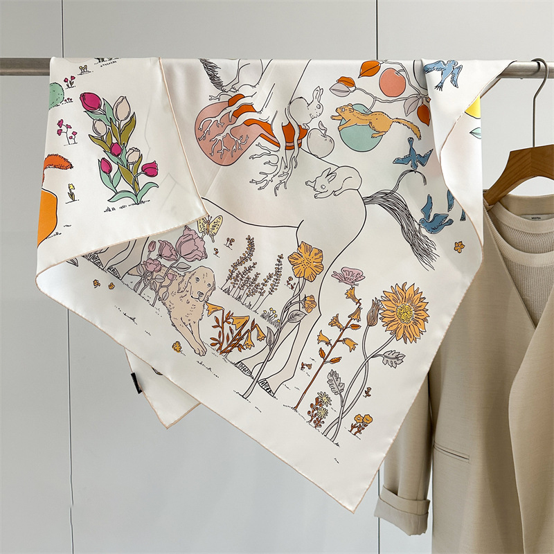 Travel Accessories Neck - AB Faced Print Silk Scarf 18MM